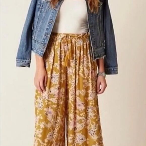 Free People Intimately Yellow Floral Wide Leg Pants Sz-XS - Picture 1 of 13